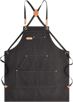 Canvas Aprons for Men Chef Apron, Work Apron with Large Pockets - 16oz Heavy Duty Cross Back, BBQ, Cooking