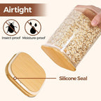 ComSaf Airtight Glass Storage Canister with Wood Lid (1.6 Qt), Clear Food Storage Container Jar with Sealing Lids for Oat Pasta Flour Cereal Rice Sugar Tea Coffee Beans, Set of 3 Square Cookie Jar