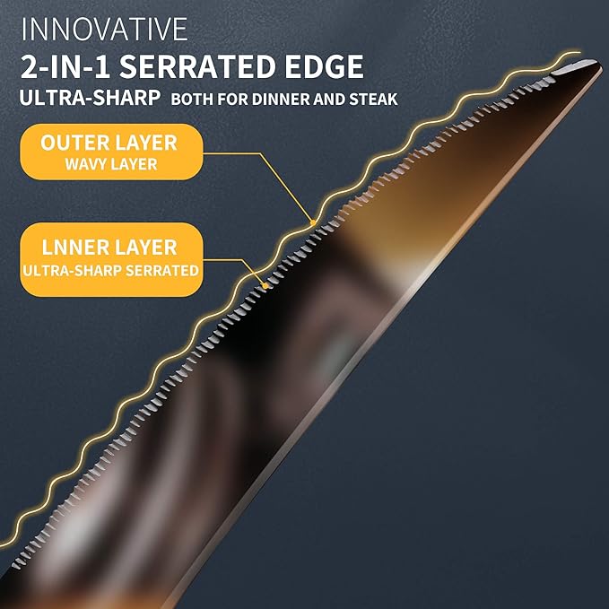 Lemeya 40-Piece Hammered Black Silverware Set for 8 with Serrated Forging Knives,18/10 Stainless Steel Modern Flatware Set,Unique Cutlery Set Spoons and Forks Set,Mirror Polished,Dishwasher Safe