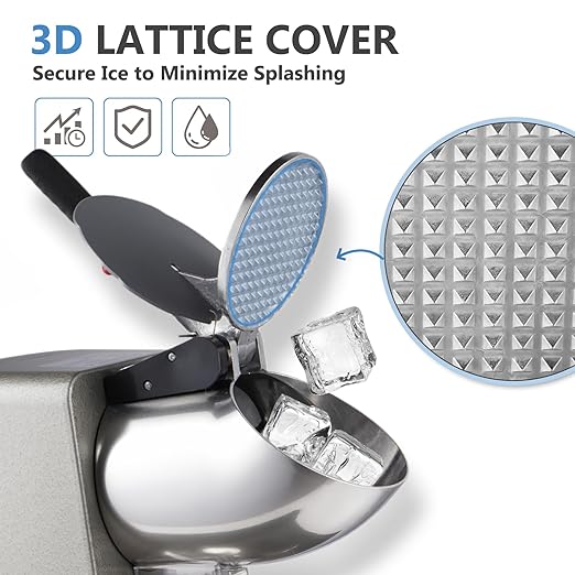 Shaved Ice Machine 300W Electric Ice Crusher 4 Blades Ice Crusher Shaver 2200 RPM Snow Cone Machine 286 lbs/hr Ice Shaving Machine for Home and Commercial