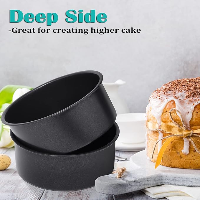 E-far 6 x 3 Inch Cake Pan Set of 2, Nonstick Stainless Steel Small Round Cake Pans Tin for Birthday Wedding, Stainless Steel Core & Non-toxic Coating, Deep & Straight Side
