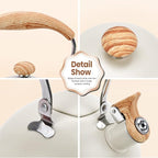 Tea Kettle Stovetop, 2.6Qt Whistling Tea Pots for Stove Top, Heat-resistant Folding Handle，Cute Teapot(Beige)