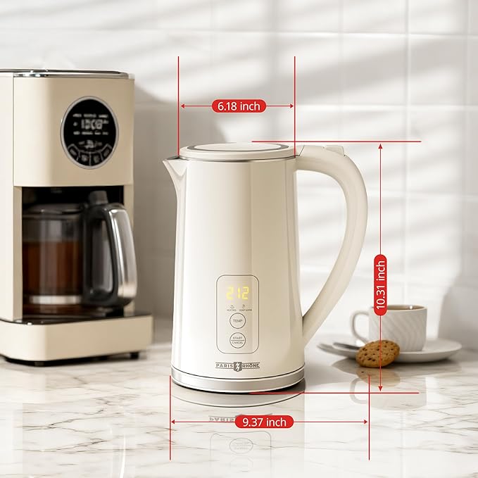 Electric Kettle Temperature Control, PARIS RHÔNE 1.7L Electric Kettle, 4H Keep Warm Water Boiler with 6 Presets, LED Screen Electric Kettles for Boiling Water, Boil-Dry Protection, BPA Free