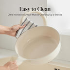 Redchef Nonstick Deep Frying Pan with Lid, Ceramic Saute Pan Skillet, PFOA PFOS Free, Induction Compatible, Stay-Cool Helper Handle, Tempered Glass Cover, Dishwasher Safe, Beige (3.7Qt, 10")