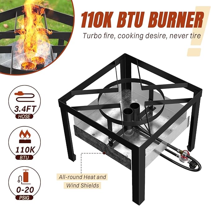 80QT Crawfish Boiler Kit, Waterproof Cover & 18-inch Skimmer, 110,000BTU Propane Burner Stove, 0-20PSIG Regulator, Aluminum Seafood Boil Pot, Crab Boil Pot with Basket