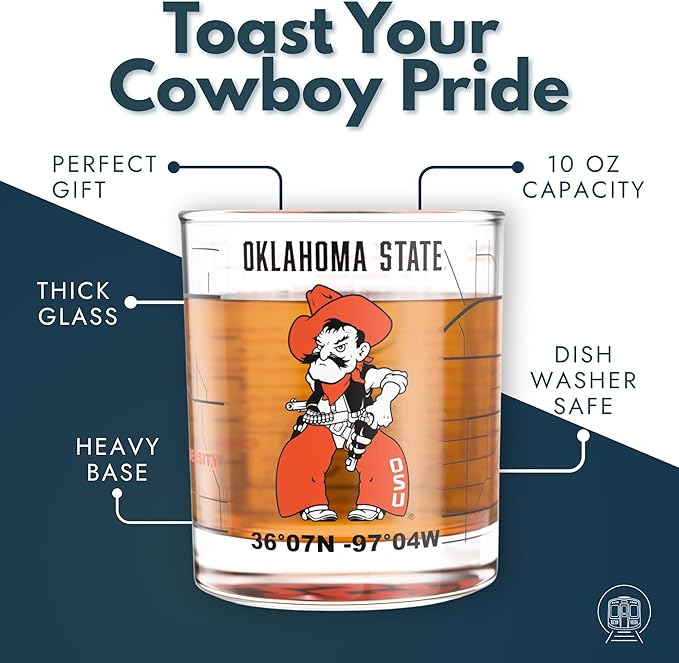 Greenline Goods – Oklahoma State University Cowboys College Whiskey Glasses (Set of 2), 10 oz – Full-Color Logo + Campus Map