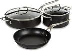 BergHOFF Essentials 5Pc Non-stick Hard Anodized Cookware Starter Set, Glass lid, FernoGreen Non-toxic Nonstick Coating, Stainless Steel Handle, Induction Pots and Pans, Black