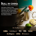 5 Piece Cocktail Kit by Bull In China - Premium Bartender Gift Set Includes Weighted 2 Piece Boston Shaker, Hammered Bell Jigger, Hawthorne Strainer & Fine Mesh Strainer (Stainless Steel)