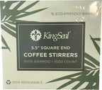 1000 Count | KingSeal Bamboo Coffee Stir Sticks, 5.5 inches, Square End, Stronger and Thicker Than Standard Wood, 100% Renewable and Biodegradable - 1 Box of 1000 Stirrers