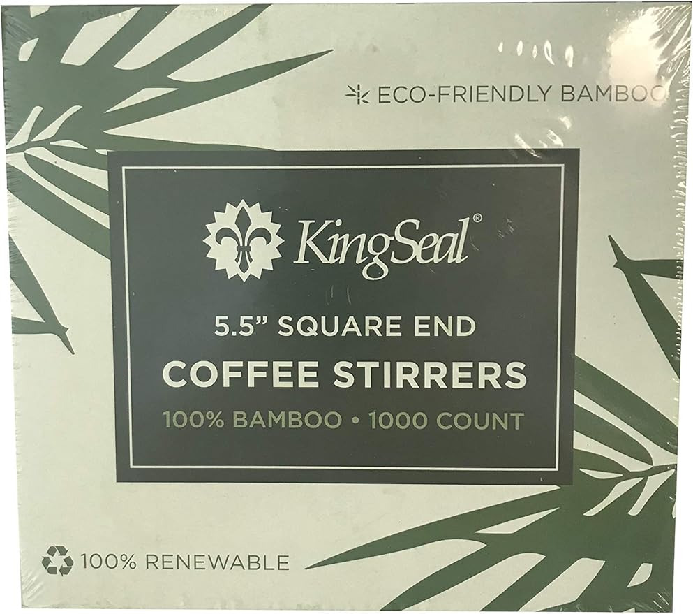 1000 Count | KingSeal Bamboo Coffee Stir Sticks, 5.5 inches, Square End, Stronger and Thicker Than Standard Wood, 100% Renewable and Biodegradable - 1 Box of 1000 Stirrers