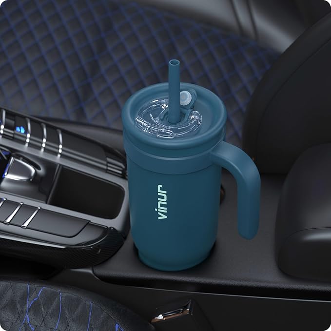 VINUR 40 oz Insulated Tumbler with Handle-Leak-Proof Lid|18/8 Stainless Steel Vacuum Coffee Mug Cup for Travel with Rubber Base | Cup Holder Friendly| Gifts for Women & Men, Indigo Blue