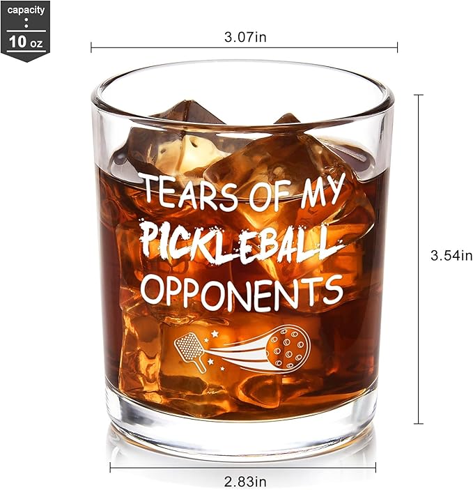 Futtumy Tears of My Pickleball Opponents Whiskey Glass, Funny Pickleball Gifts for Men Friend Pickleball Lovers Coworker, Pickleball Lover Gifts for Birthday Christmas, 10oz Pickleball Rock Glass