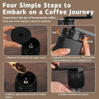 Manual Coffee Grinder - 95 Ceramic Burr, Adjustable Coarse to Fine, 30g Beans & 80ml Powder, Detachable Handle for Espresso, French Press, Camping (Black)