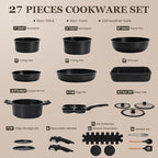 KIKCOIN Pots and Pans Set, 27 Pack Nonstick Cookware Set Detachable Handle, Induction RV Kitchen Cooking Set with Removable Handle, Frying Pans, Casserole - Dishwasher/Oven Safe, PFOA Free