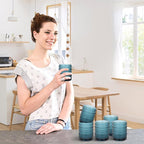 Vintage Glassware Drinking Glasses Set of 6,12 oz Hobnail Glass Cups,Embossed Blue Water Tumbler,for Beer,Cocktail,Whiskey,Juice and Various Mixed Drinks- 1 Cleaning Brush