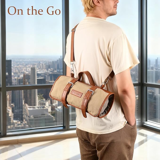 Bartender Travel Kit with Waxed Bag | 22 Piece Bar Set in Roll | Portable Cocktail Tools for Home & Travelling Bartending – Professional Boston Shakers, Unbreakable Melon Squeezer, Accessories