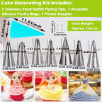 Suuker 9 Pieces Ruffle Piping Tips Set, Stainless Steel Vintage Cake Piping Tips Pleated Skirt Piping Nozzles Set, Cake Decorating Tips for Cake Cupcakes Cookies