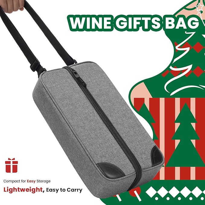 ALLCAMP Wine Bag - Insulated Cooler Bag with Wine Glasses, Bottle Opener & Wine Accessories for Wine Lovers - Portable Wine Gift Bag for Travel, Picnics, and Gift Ideas(Gray)
