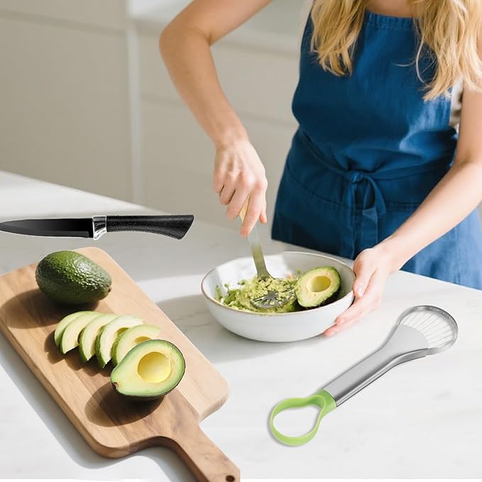 Avocado Slicer Tool,Stainless Steel Avocado Cutter Tool Set,Contains Avocado Knife,Avocado Masher and Fruit Knife,Used for Avacado Cutting and Peeling,is the Essential Masher Kitchen Tool.