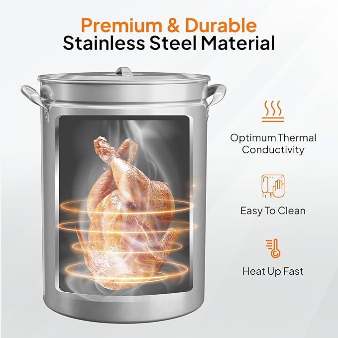 ROVSUN 44QT Stainless Steel Seafood Boil Pot with Strainer Basket, Lid & Hook, Versatile Stock Pot for Crab, Lobster, Shrimp Boiling, Heavy-Duty Turkey Fryer for Outdoor Cooking & Gatherings