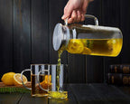 42OZ Glass Pitcher with Lid and Spout, Water Jug, 1250ml Carafe for Hot/Cold Water, Juice and Homemade Beverage, Large Iced Tea Pitcher for Coffee