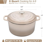 Enameled Cast Iron Dutch Oven Pot with Lid, for Sourdough Bread Baking, Round Dutch Ovens, 6 Quart, Latte