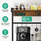 Large Bakers Rack with Power Outlets 38.8 Inches, 15 Hooks Coffee Bar with 3 Wire Basket, Microwave Stand Kitchen Storage Shelf for Spices, Cups, Pots, 38.8 x 16.3 x 62.2 in, Rustic Brown