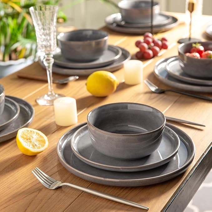 AmorArc Stoneware Dinnerware Sets,Round Reactive Ceramic Plates and Bowls Sets,Highly Scrath Resistant | Dishwasher & Microwave Safe Dishes,Service for 6 (18pc)