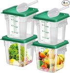 4 pcs 4qt Food Storage Containers with Lid, Square Clear Commercial Food Storage Containers with Handle and Scale for Food Storage in Home Kitchen & Dining (Green)