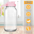 Mason Jar Pitcher, 64 OZ Breast Milk Pitcher Double Leak Proof with Pour Spout Handle, Wide Mouth Iced Tea Pitcher for Fridge, Creamer Container for Coffee, Sun Tea juice (Pink,2 Pack)