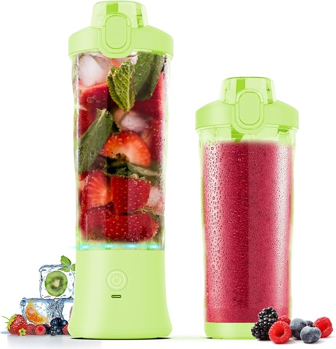 Portable Blender, 270W for Shakes & Smoothies - Waterproof, USB Rechargeable with 20 oz BPA-Free Cup & Travel Lid (Yellow, 20 oz)