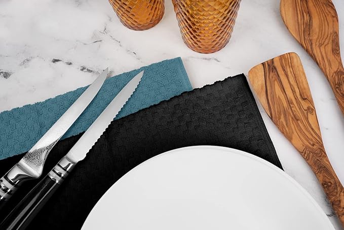 Super Absorbent Kitchen Towels 12 Pack - Premium 100% Cotton Kitchen Towels, 450GSM Thick Machine Washable Aqua Dish Towels for Kitchen Drying, Cleaning, Dobby Weave, Unmatched Quality