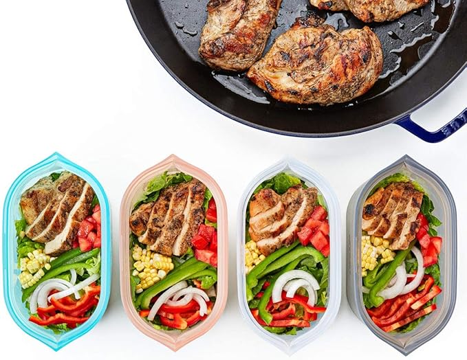 Zip Top Reusable Food Storage Bags | Large Dish [Frost] | Silicone Meal Prep Container | Microwave, Dishwasher and Freezer Safe | Made in the USA