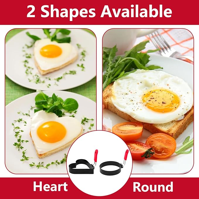 4Pcs Stainless Steel Egg Ring, 3.5 Inch Round Fried Egg Molds with Silicone Handle, Non Stick Omelet Mold with Oil Brush and Separator, Non-stick Pancake Shapers for Cooking Breakfast Sandwich