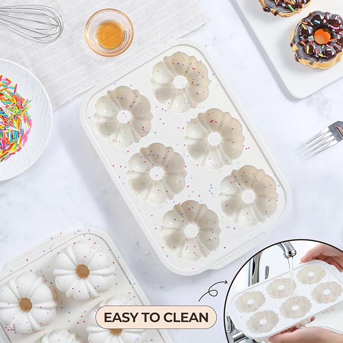 Mini Fluted Tube Cake Pans for Baking with Metal Reinforced Frame, 2Pcs Silicone 6-Cavity Mini Flan Molds, Nonstick Baking Mold for Cupcake, Brownie, Donuts, Cornbread, Jello