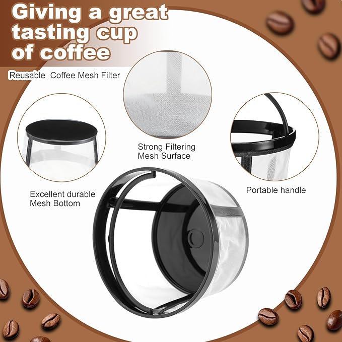 Maxdot 4 Packs Reusable Coffee Filters for Mr. Coffee 4-5 Cup Replacement Nylon Mesh with Handle 2.8 x 3.1 x 2 Reusable Filter Basket Fits Most Coffeemakers and Brewers Universal