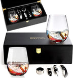 Stemless Wine Glasses Gift Set - Two | Hand Painted Large Premium Red and White glasses | Lead-Free Crystal | Essential Wine Gift | 18 oz - Wine Lover Birthday Gift Box Mom Wife Siste - Bezrat