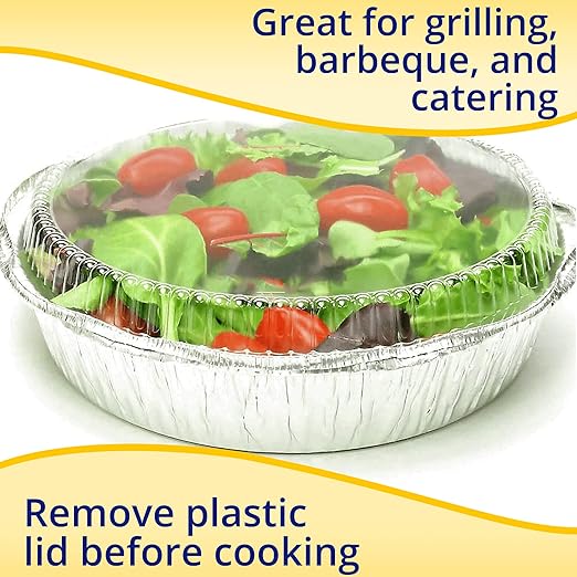 IDL Packaging 9" Round Aluminum Foil Pans with Dome Lids (Pack of 50) - Disposable Aluminum Container with Clear Plastic Lids - Great for Baking, Cooking, Serving