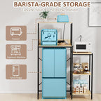 Mini Fridge and Microwave Stand Over Refrigerator Storage Shelf with Power Outlet, 5 Tiers Adjustable Bakers Rack Cabinet Coffee Bar Appliance Organizer for Dorm Office,Natural