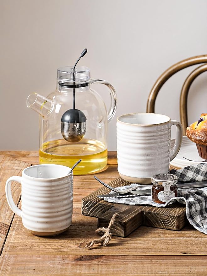 LE TAUCI Coffee Mugs 15 oz,Ceramic Mug Set, Coffee Cups for Latte, Hot Tea, Cappuccino, Mocha, Cocoa, Dishwasher Safe, Suit For Housewarming Wedding- 3.5 inch, Set of 4, Arctic White