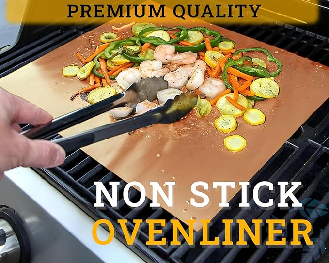 Oven Liners for Bottom, 2 Pack Large Thick Heavy Duty 100% Non-stick Reusable Teflon Mat, 25"x17" Baking Mat for Electric, Gas, Toaster Ovens, Grills (Copper)