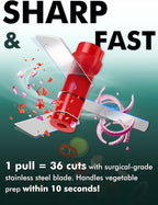 Manual Food Processor Vegetable Cutter, Geedel Pull Chopper with String, Food Chopper Vegetable Cutter for Veggies, Fruits, Salad, Onion, Nuts, Herbs, etc, 2 Cup(500ml), Red