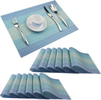 PIGCHCY Placemats Set of 12 Washable Durable Place Mats Vinyl Heat Resistant Non-Slip Table Mats Indoor Outdoor (Coastal Blue)