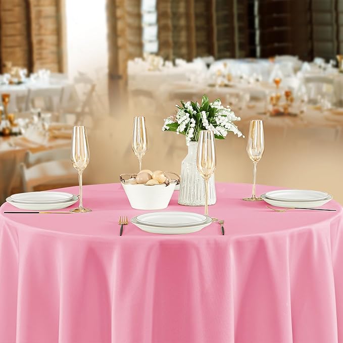 Fitable 8 Pack Round Tablecloths: Stain Resistant Wrinkle Free Circle Table Clothes, Washable Reusable Polyester Table Covers for Wedding Party Birthday Banquet Reception(Pink, 84 Inch)