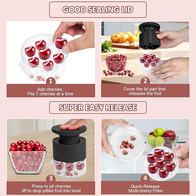 Cherry Pitter Tool Pit Remover, Multiple Cherry Seed Remover, 7 Holes Cherry Stoner Pitter Quick Release, Multiple Cherry Pit Remover Cherries Jam