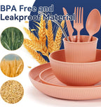 Wheat Straw Dinnerware Sets,48-Piece Plates and Bowls Sets for 6-Unbreakable,Reusable Plastic Dish Set-Dinner Plate/Dessert Plate/Cereal Bowl/Cup/Utensils-Microwavable Dishwasher Safe 48P-Gray