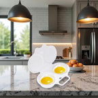 White Egg Poacher, Microwave Egg Boiler Poacher, 2 Cavity Nonstick Poached Egg Maker With Lid, Microwave Egg Cooker, Double Drain Poached Egg Cups Cookware, Egg Poachers（13 * 5cm）
