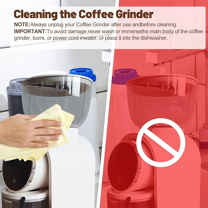 Electric Coffee Grinder Touchscreen 2-14 Cup Conical Burr Coffee Grinder with 25 Grinding Settings Cleaning Brush Grindable Espresso Drip Coffee French Press for Home Use 110V White