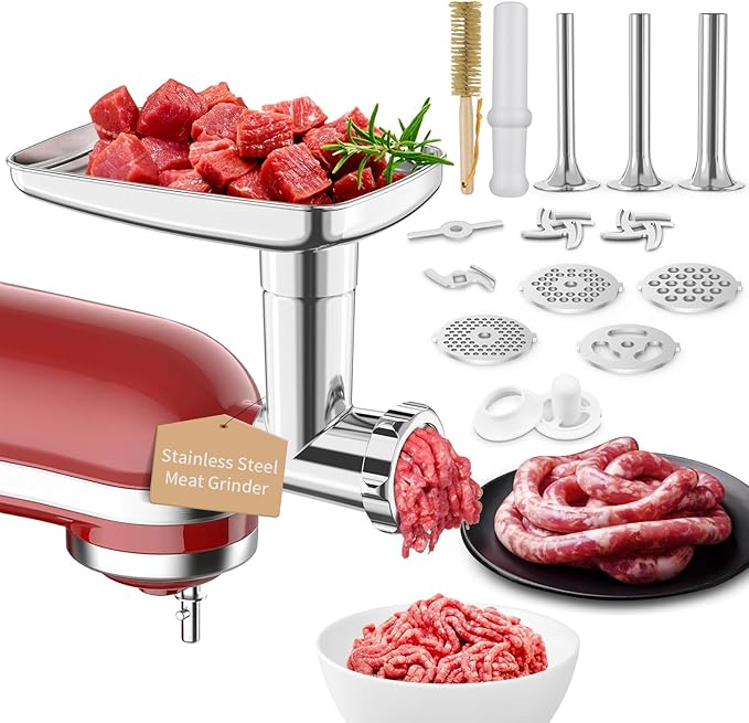 Stainless Steel Meat Grinder Attachments for Mixers, Meat Grinder, Sausage Stuffer, Perfect Grinder Attachment, Dishwasher Safe