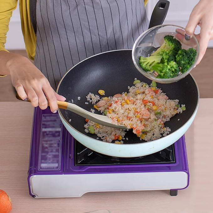 VOVOLY Cooking Spoon for Nonstick Cookwares, Silicone Spoon for Mixing, Scoop, and Scrape, Khaki,11"